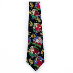 Christmas novelty print Santa Claus Neck Tie vintage 100% silk black and red